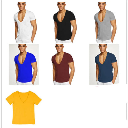 MRMT New Men's T-Shirt Deep V-Neck Europe Size Fitness Leisure Cotton Men T-Shirts Solid Color For Male Tops Tees Man T shirts