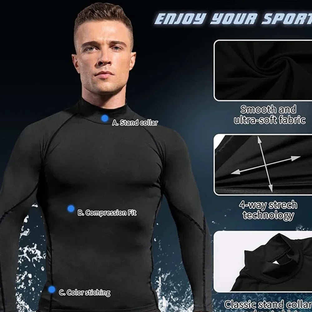 Mens Sportswear Trainning Exercise T-Shirts Compression Fitness Long Sleeve Sports Red Bull Shirts Quick Dry Tight Gym Clothing