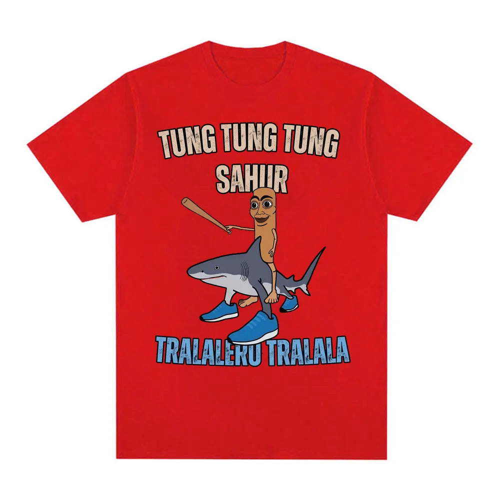 Tung Tung Tung Sahur Baseball Bat T Shirt Tralero Tralala Funny Running Shark Meme T-shirt Men Women Casual Cotton Loose T Shirt