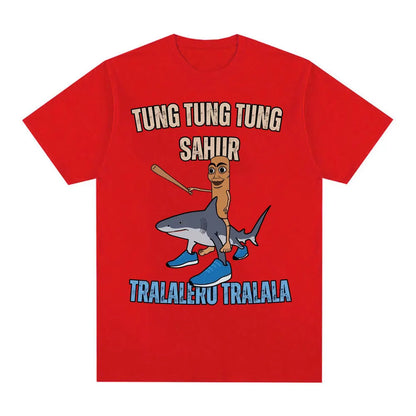 Tung Tung Tung Sahur Baseball Bat T Shirt Tralero Tralala Funny Running Shark Meme T-shirt Men Women Casual Cotton Loose T Shirt