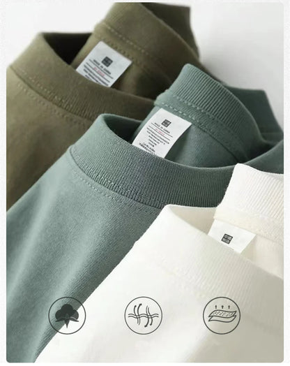 Men's 230g Heavy Cotton Short-sleeved T-shirt Men Pure Cotton Loose Solid Color Bottoming Shirt Trendy Man T-shirt Tops Clothes