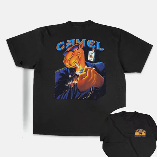 Retro Car Camel Cigarettes T-Shirt Vintage Cotton Tops Tee Short Sleeve Casual Streetwear Oversized Women Men Clothing Motosport