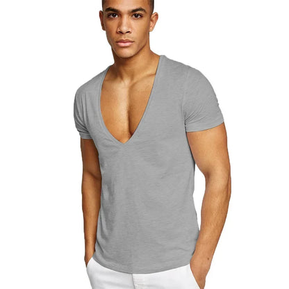 MRMT New Men's T-Shirt Deep V-Neck Europe Size Fitness Leisure Cotton Men T-Shirts Solid Color For Male Tops Tees Man T shirts