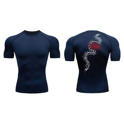 Blossom Print Short Sleeve Compression Shirts for Men Summer Athletic Quick Dry T-shirts Gym Workout Running Tees Sporty Tops