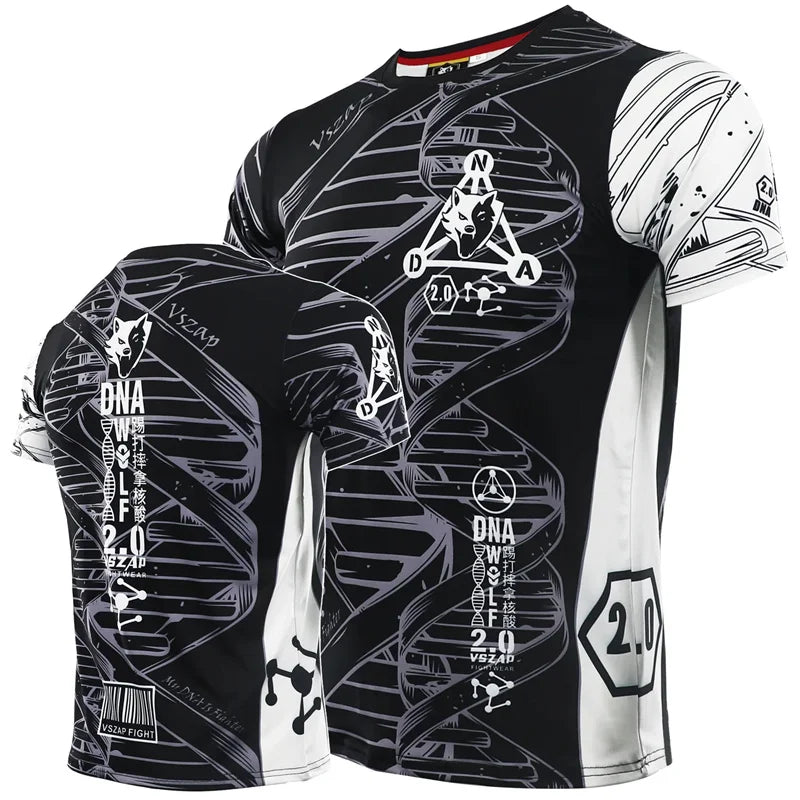 Summer Men's T-Shirt Muay Thai Running Fitness Sports Short Sleeve Outdoor Boxing Wrestling Tracksuits Breathable Men's clothing