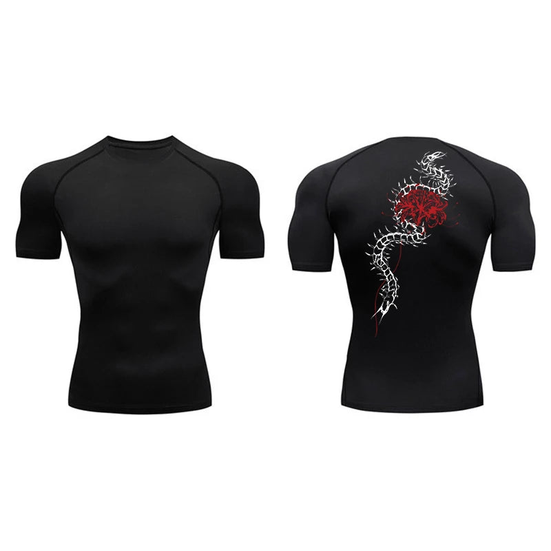 Blossom Print Short Sleeve Compression Shirts for Men Summer Athletic Quick Dry T-shirts Gym Workout Running Tees Sporty Tops