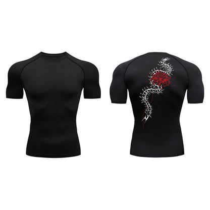 Blossom Print Short Sleeve Compression Shirts for Men Summer Athletic Quick Dry T-shirts Gym Workout Running Tees Sporty Tops