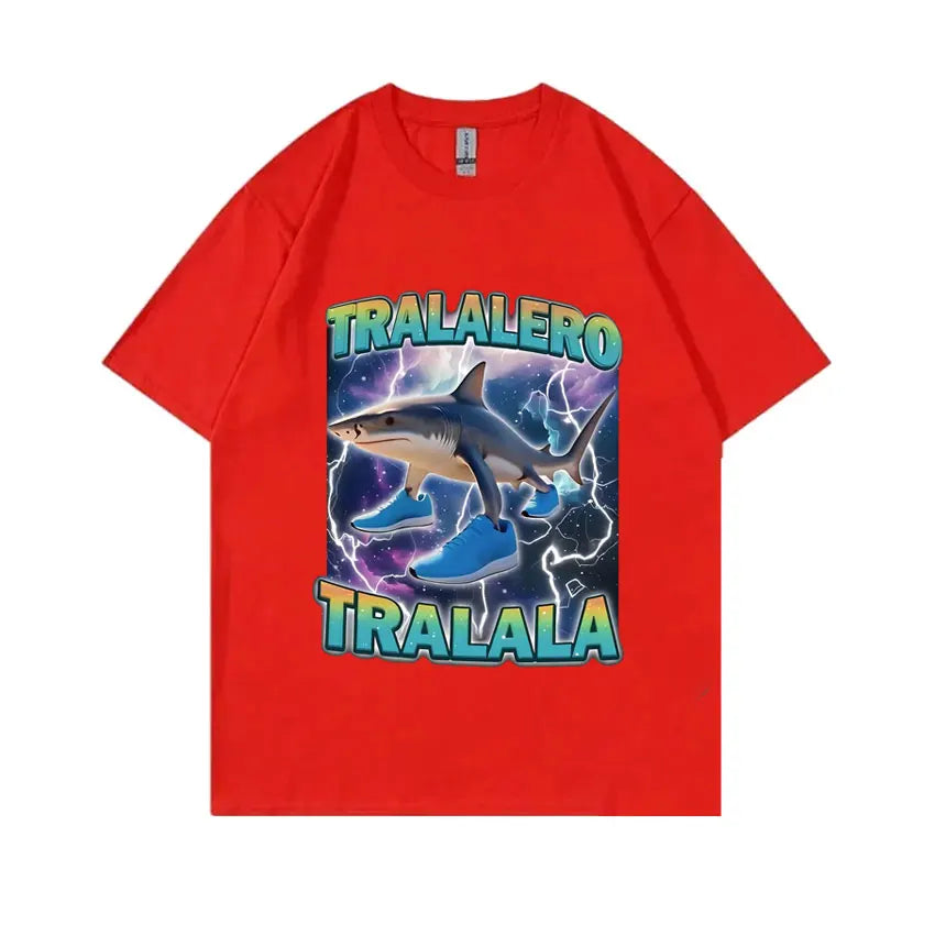 Tralalero Tralala Funny Shark with Shoes Meme T-shirt Men Casual Cotton Vintage Stupid Humor Hilarious Brain Rot Memes T Shirt