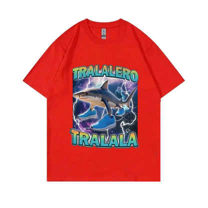 Tralalero Tralala Funny Shark with Shoes Meme T-shirt Men Casual Cotton Vintage Stupid Humor Hilarious Brain Rot Memes T Shirt