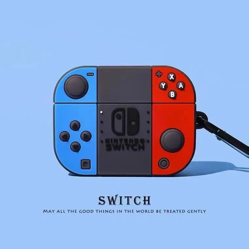 Game Console Silicone Earphone Protective Case Suitable for AirPods 1 2 3 4 Pro Pro2, with a Hanging Buckle - Soft Blue, Red, and Gray Material, Lightweight and Sturdy, Scratch-Resistant