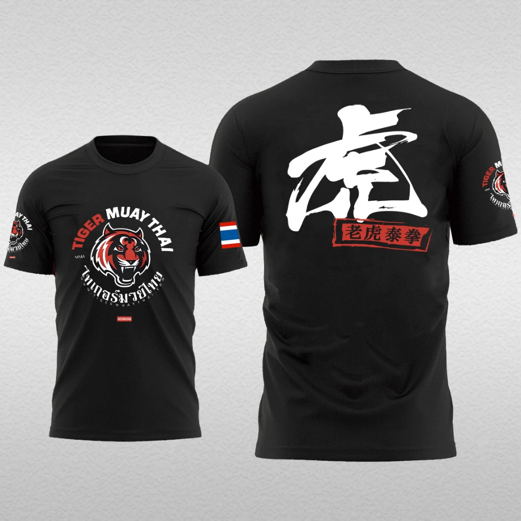 Summer Men's T-Shirt Muay Thai Running Fitness Sports Short Sleeve Outdoor Boxing Wrestling Tracksuits Breathable Men's clothing