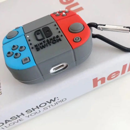 Game Console Silicone Earphone Protective Case Suitable for AirPods 1 2 3 4 Pro Pro2, with a Hanging Buckle - Soft Blue, Red, and Gray Material, Lightweight and Sturdy, Scratch-Resistant