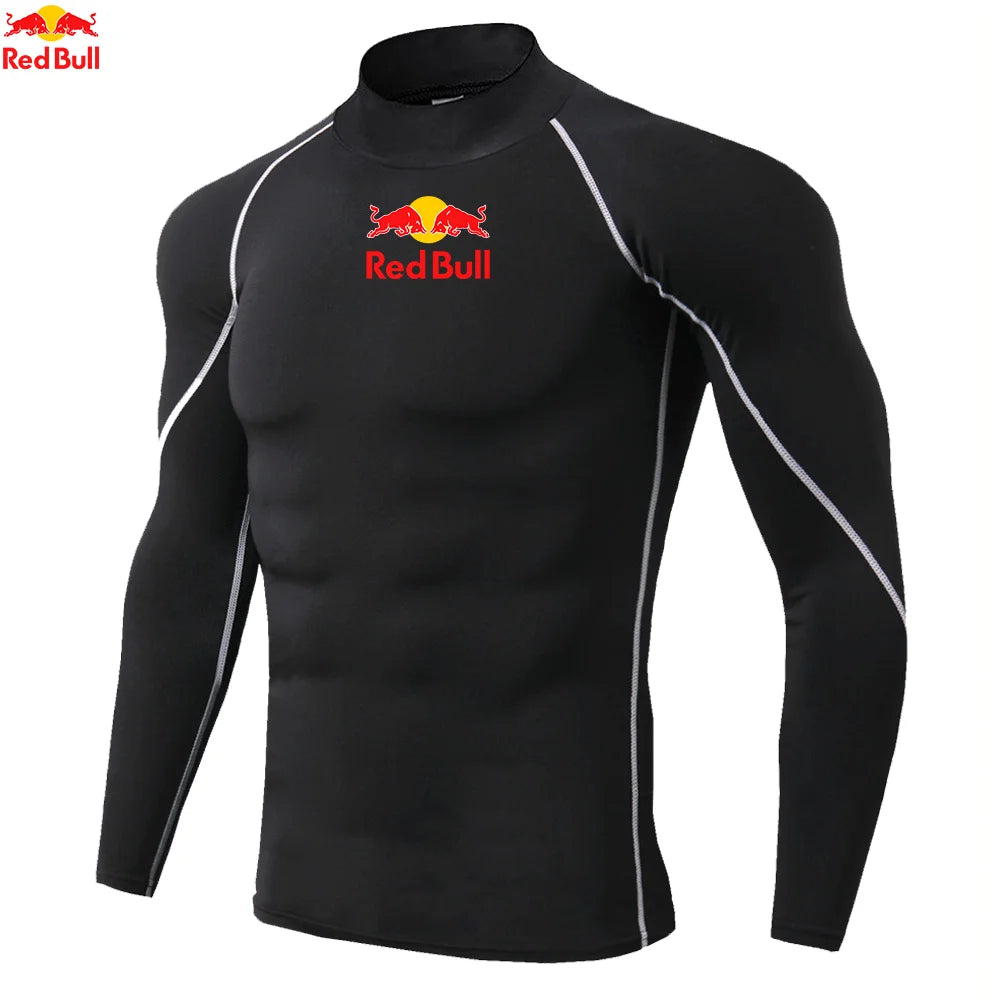 Mens Sportswear Trainning Exercise T-Shirts Compression Fitness Long Sleeve Sports Red Bull Shirts Quick Dry Tight Gym Clothing