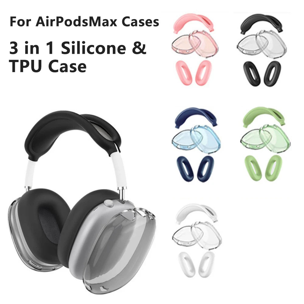 3 in 1 Silicone + TPU Case for Airpods Max Translucence Cases Wireless Headphones Cover Earphone Protective Covers Accessories