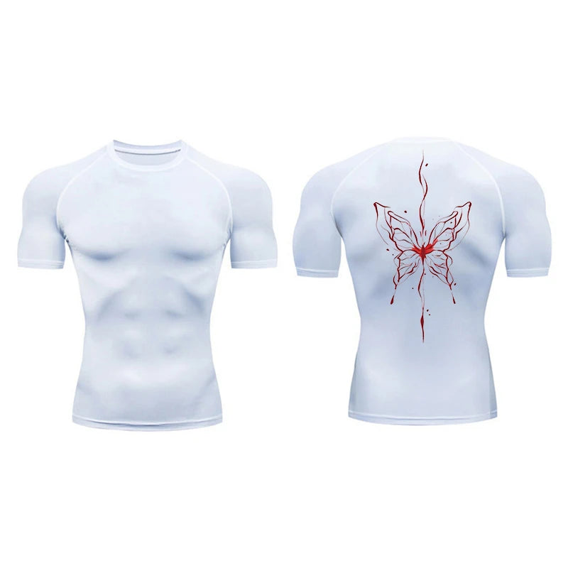 Blossom Print Short Sleeve Compression Shirts for Men Summer Athletic Quick Dry T-shirts Gym Workout Running Tees Sporty Tops