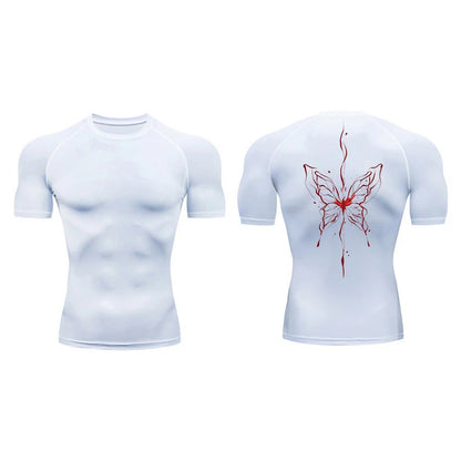 Blossom Print Short Sleeve Compression Shirts for Men Summer Athletic Quick Dry T-shirts Gym Workout Running Tees Sporty Tops