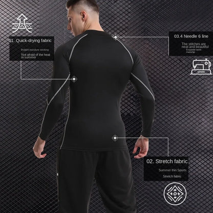 Mens Sportswear Trainning Exercise T-Shirts Compression Fitness Long Sleeve Sports Red Bull Shirts Quick Dry Tight Gym Clothing