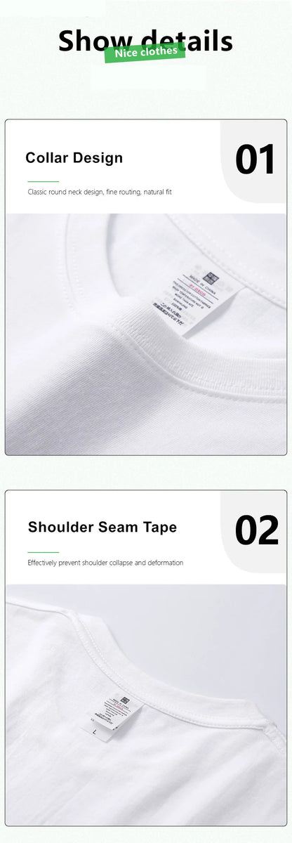 Men's 230g Heavy Cotton Short-sleeved T-shirt Men Pure Cotton Loose Solid Color Bottoming Shirt Trendy Man T-shirt Tops Clothes