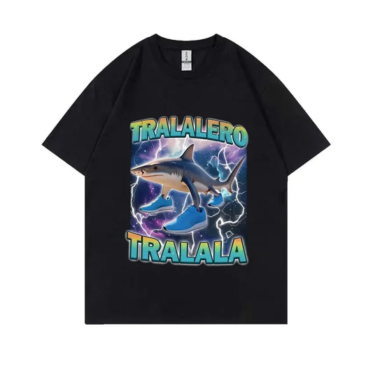 Tralalero Tralala Funny Shark with Shoes Meme T-shirt Men Casual Cotton Vintage Stupid Humor Hilarious Brain Rot Memes T Shirt