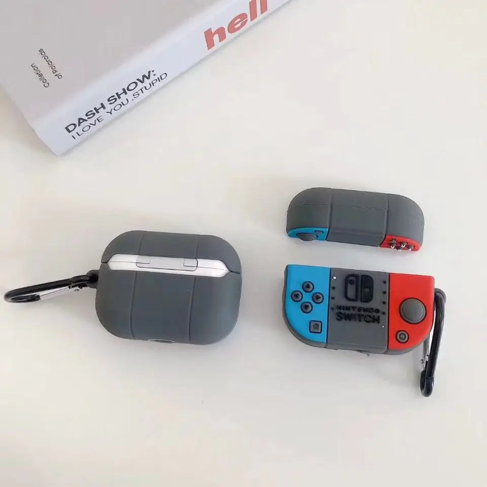 Game Console Silicone Earphone Protective Case Suitable for AirPods 1 2 3 4 Pro Pro2, with a Hanging Buckle - Soft Blue, Red, and Gray Material, Lightweight and Sturdy, Scratch-Resistant