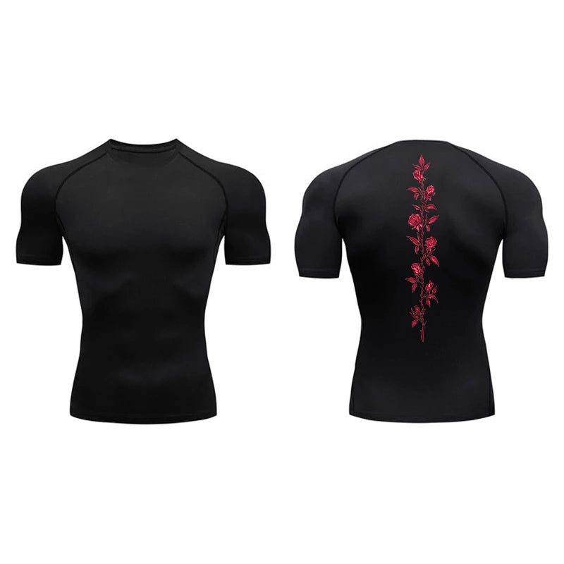 Blossom Print Short Sleeve Compression Shirts for Men Summer Athletic Quick Dry T-shirts Gym Workout Running Tees Sporty Tops