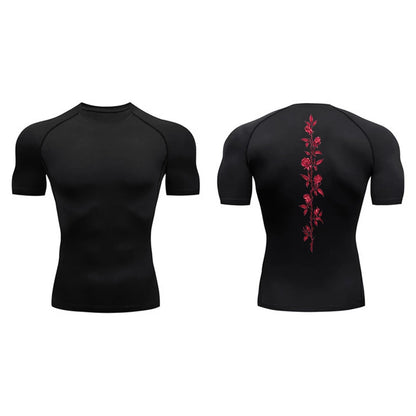 Blossom Print Short Sleeve Compression Shirts for Men Summer Athletic Quick Dry T-shirts Gym Workout Running Tees Sporty Tops